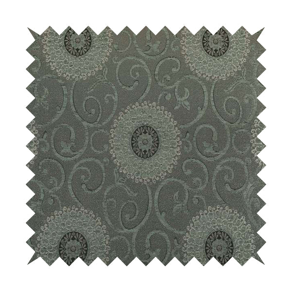 Anthozoa Collection Round Floral Shiny Finish Pattern In Grey Upholstery Fabric CTR-161 - Handmade Cushions