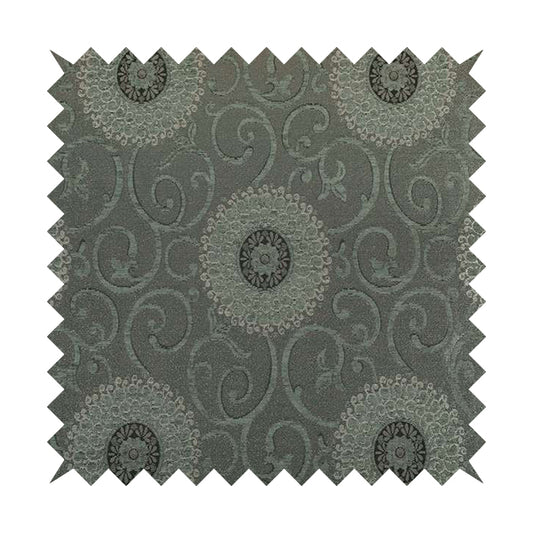 Anthozoa Collection Round Floral Shiny Finish Pattern In Grey Upholstery Fabric CTR-161