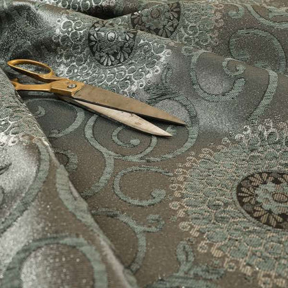 Anthozoa Collection Round Floral Shiny Finish Pattern In Grey Upholstery Fabric CTR-161 - Made To Measure Curtains