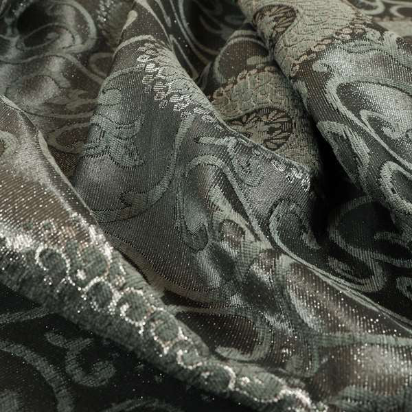 Anthozoa Collection Round Floral Shiny Finish Pattern In Grey Upholstery Fabric CTR-161 - Made To Measure Curtains