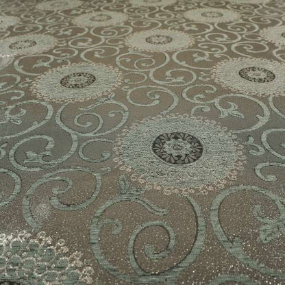 Anthozoa Collection Round Floral Shiny Finish Pattern In Grey Upholstery Fabric CTR-161 - Roman Blinds