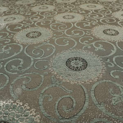 Anthozoa Collection Round Floral Shiny Finish Pattern In Grey Upholstery Fabric CTR-161 - Handmade Cushions