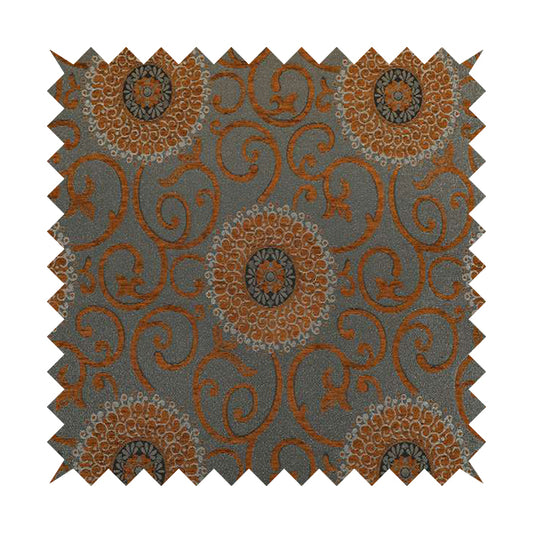 Anthozoa Collection Round Floral Shiny Finish Pattern In Orange Upholstery Fabric CTR-162