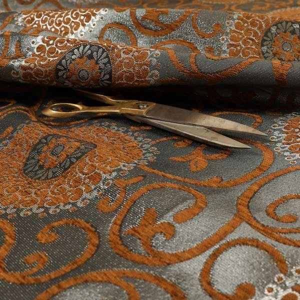 Anthozoa Collection Round Floral Shiny Finish Pattern In Orange Upholstery Fabric CTR-162 - Made To Measure Curtains