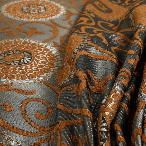 Anthozoa Collection Round Floral Shiny Finish Pattern In Orange Upholstery Fabric CTR-162 - Made To Measure Curtains