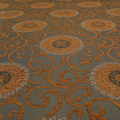 Anthozoa Collection Round Floral Shiny Finish Pattern In Orange Upholstery Fabric CTR-162 - Handmade Cushions