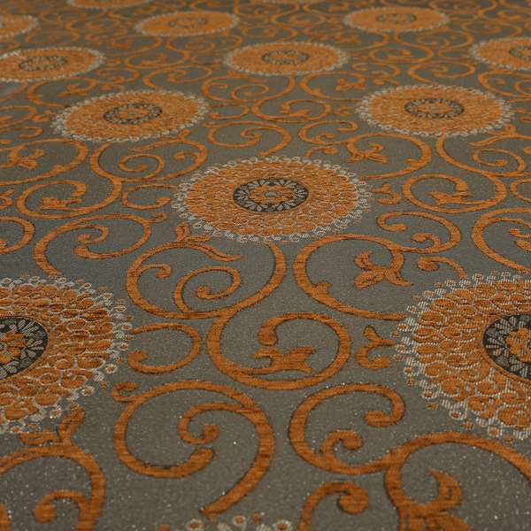 Anthozoa Collection Round Floral Shiny Finish Pattern In Orange Upholstery Fabric CTR-162 - Made To Measure Curtains