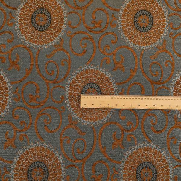 Anthozoa Collection Round Floral Shiny Finish Pattern In Orange Upholstery Fabric CTR-162 - Made To Measure Curtains