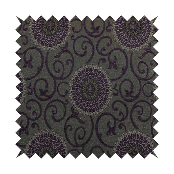 Anthozoa Collection Round Floral Shiny Finish Pattern In Purple Upholstery Fabric CTR-163 - Made To Measure Curtains