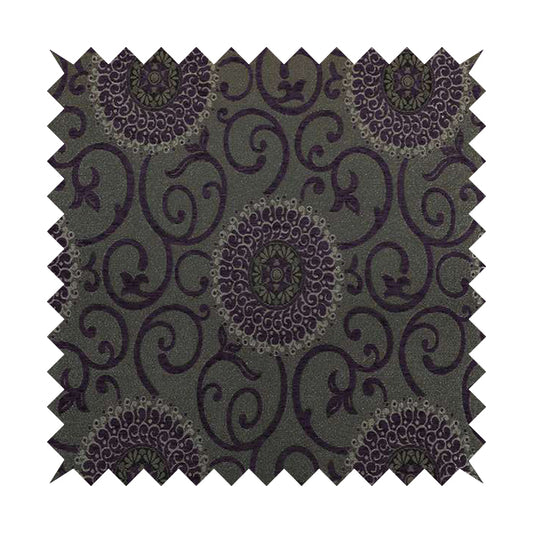 Anthozoa Collection Round Floral Shiny Finish Pattern In Purple Upholstery Fabric CTR-163