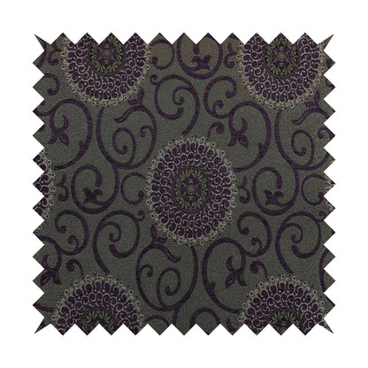 Anthozoa Collection Round Floral Shiny Finish Pattern In Purple Upholstery Fabric CTR-163 - Handmade Cushions