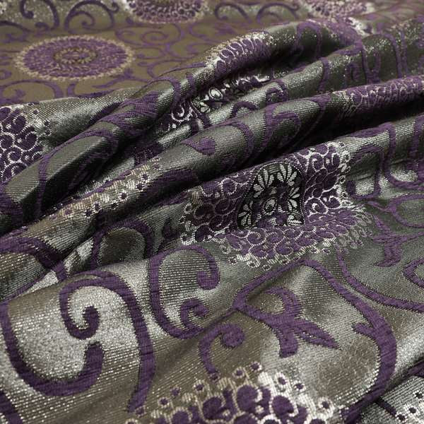 Anthozoa Collection Round Floral Shiny Finish Pattern In Purple Upholstery Fabric CTR-163 - Roman Blinds