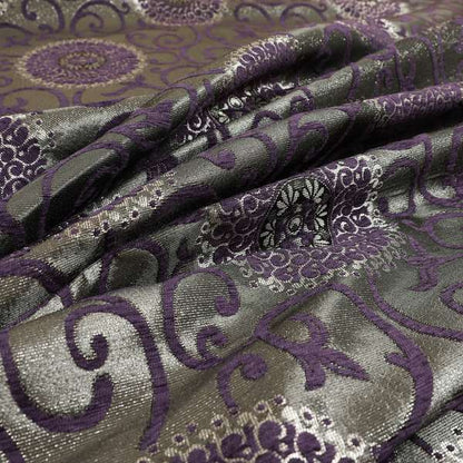 Anthozoa Collection Round Floral Shiny Finish Pattern In Purple Upholstery Fabric CTR-163 - Made To Measure Curtains