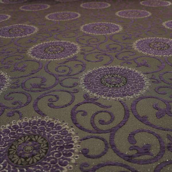 Anthozoa Collection Round Floral Shiny Finish Pattern In Purple Upholstery Fabric CTR-163 - Made To Measure Curtains