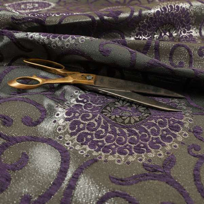 Anthozoa Collection Round Floral Shiny Finish Pattern In Purple Upholstery Fabric CTR-163 - Made To Measure Curtains