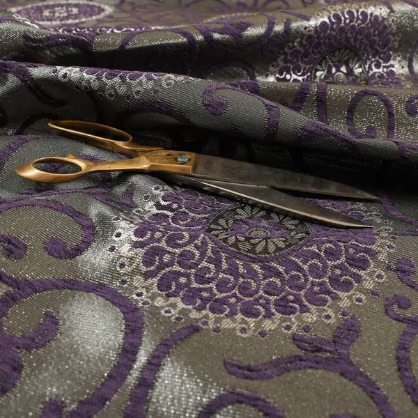 Anthozoa Collection Round Floral Shiny Finish Pattern In Purple Upholstery Fabric CTR-163 - Handmade Cushions