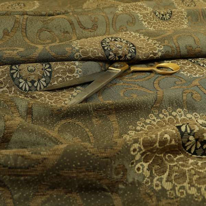 Anthozoa Collection Round Floral Shiny Finish Pattern In Golden Brown Upholstery Fabric CTR-165 - Made To Measure Curtains