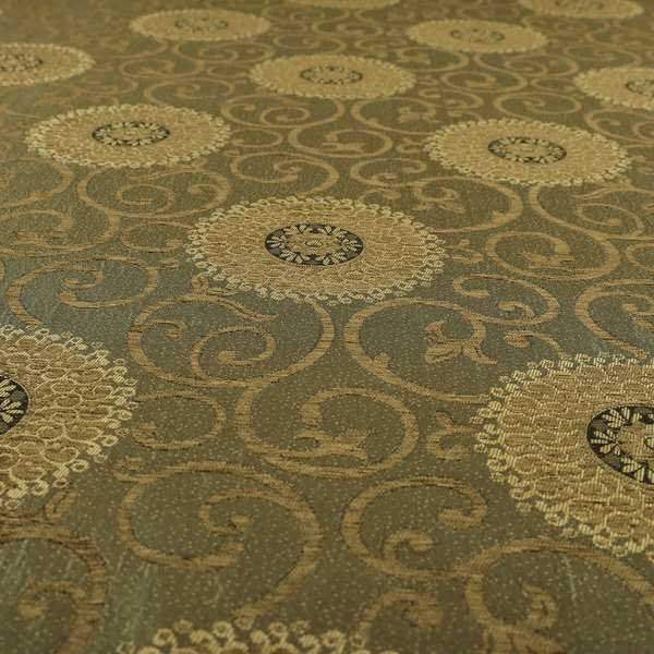 Anthozoa Collection Round Floral Shiny Finish Pattern In Golden Brown Upholstery Fabric CTR-165 - Roman Blinds