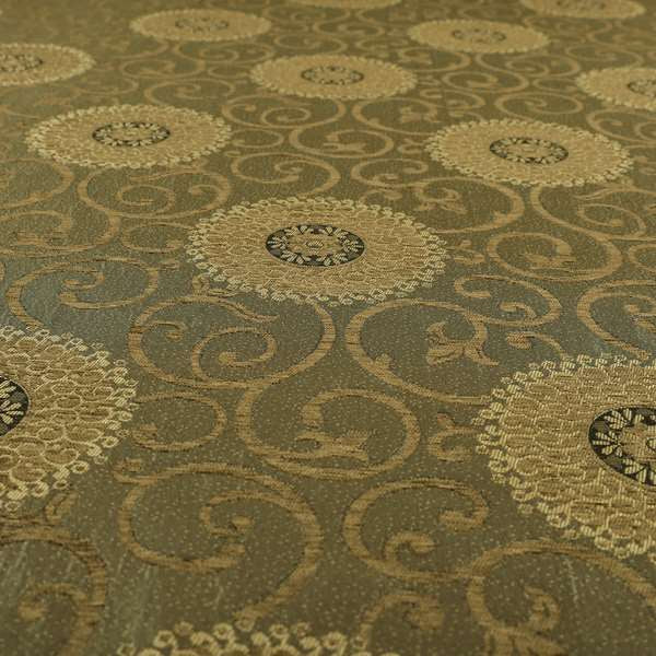 Anthozoa Collection Round Floral Shiny Finish Pattern In Golden Brown Upholstery Fabric CTR-165 - Made To Measure Curtains