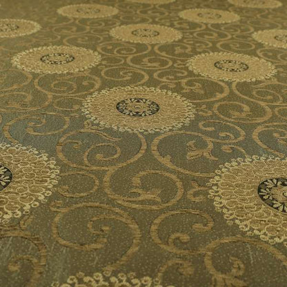 Anthozoa Collection Round Floral Shiny Finish Pattern In Golden Brown Upholstery Fabric CTR-165 - Made To Measure Curtains