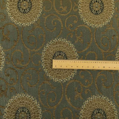 Anthozoa Collection Round Floral Shiny Finish Pattern In Golden Brown Upholstery Fabric CTR-165 - Roman Blinds