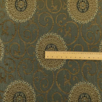 Anthozoa Collection Round Floral Shiny Finish Pattern In Golden Brown Upholstery Fabric CTR-165 - Made To Measure Curtains