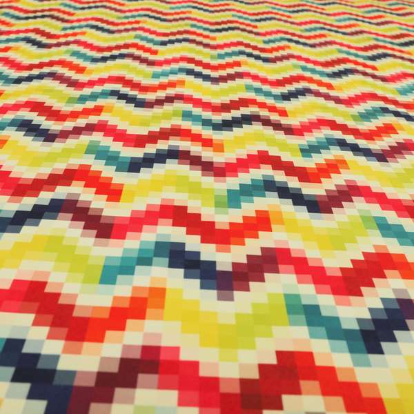 Freedom Printed Velvet Fabric Collection Rainbow Geometric Chevron Pattern Upholstery Fabric CTR-166