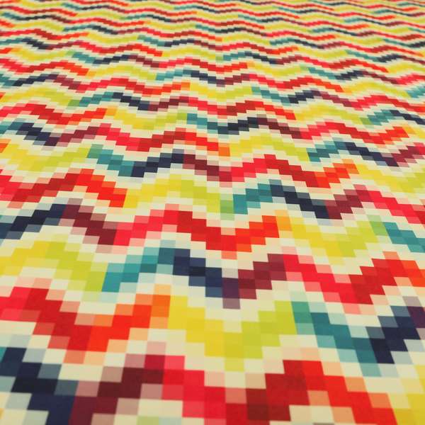 Freedom Printed Velvet Fabric Collection Rainbow Geometric Chevron Pattern Upholstery Fabric CTR-166 - Handmade Cushions