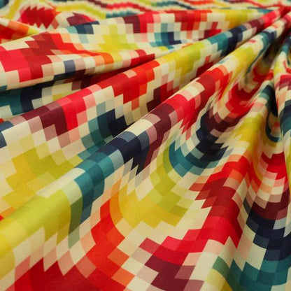 Freedom Printed Velvet Fabric Collection Rainbow Geometric Chevron Pattern Upholstery Fabric CTR-166 - Roman Blinds