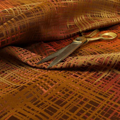 Milano Collection Bronze Orange Colours In Abstract Pattern Chenille Furnishing Fabric CTR-171 - Made To Measure Curtains