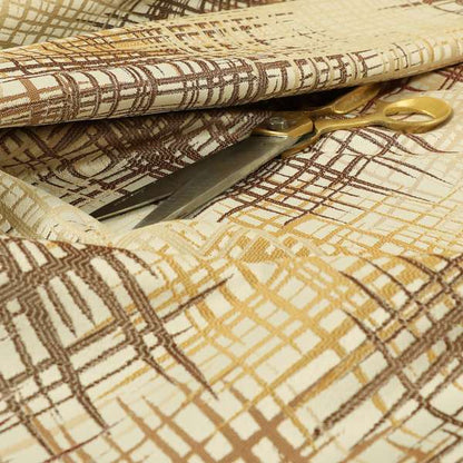 Milano Collection Cream Brown Colours In Abstract Pattern Chenille Furnishing Fabric CTR-173 - Made To Measure Curtains