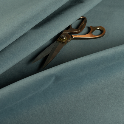 Peru Moleskin Plain Velvet Water Repellent Treated Material Stone Blue Colour Upholstery Fabric CTR-1747 - Made To Measure Curtains