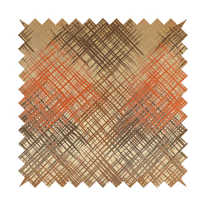 Milano Collection Orange Colours In Abstract Pattern Chenille Furnishing Fabric CTR-175 - Made To Measure Curtains