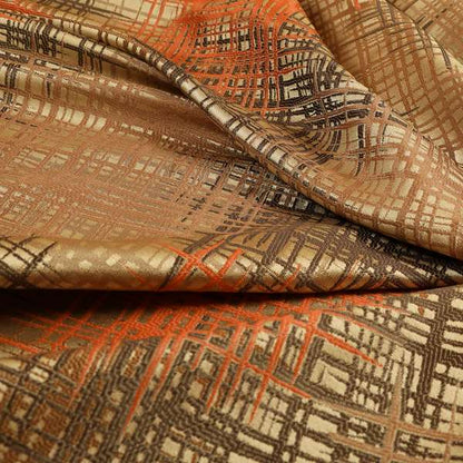 Milano Collection Orange Colours In Abstract Pattern Chenille Furnishing Fabric CTR-175 - Made To Measure Curtains