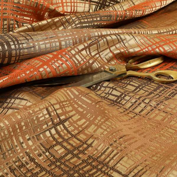 Milano Collection Orange Colours In Abstract Pattern Chenille Furnishing Fabric CTR-175 - Made To Measure Curtains