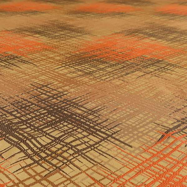 Milano Collection Orange Colours In Abstract Pattern Chenille Furnishing Fabric CTR-175 - Made To Measure Curtains