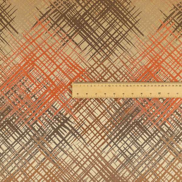 Milano Collection Orange Colours In Abstract Pattern Chenille Furnishing Fabric CTR-175 - Made To Measure Curtains