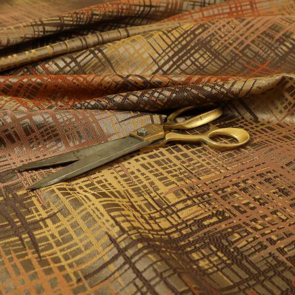 Milano Collection Brown Colours In Abstract Pattern Chenille Furnishing Fabric CTR-177 - Made To Measure Curtains