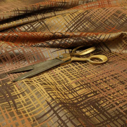 Milano Collection Brown Colours In Abstract Pattern Chenille Furnishing Fabric CTR-177 - Made To Measure Curtains