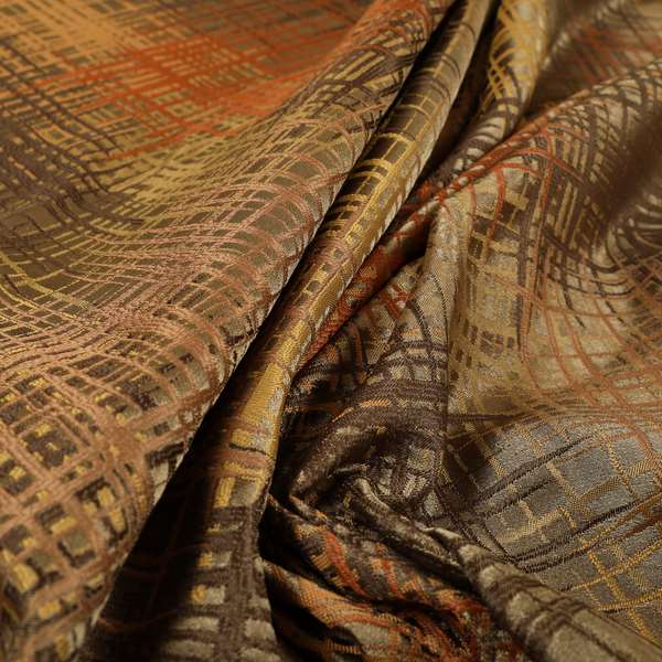 Milano Collection Brown Colours In Abstract Pattern Chenille Furnishing Fabric CTR-177 - Made To Measure Curtains