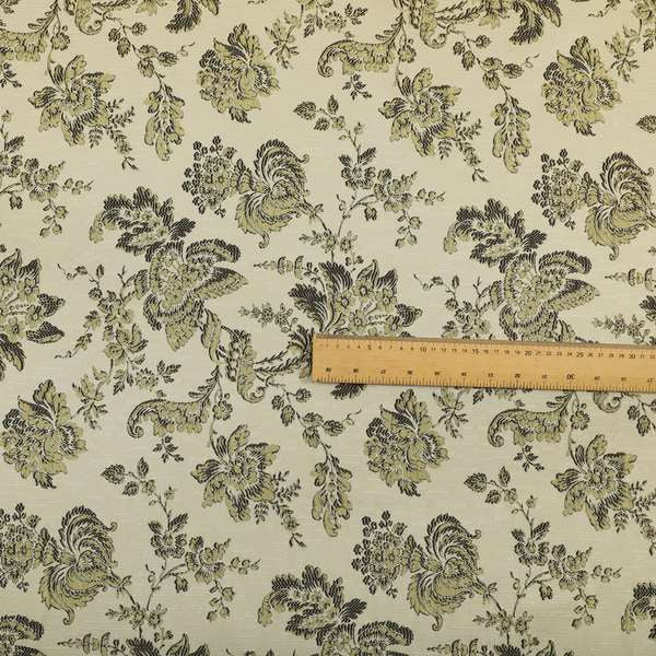 Mumbai Raised Textured Chenille Green Colour Floral Pattern Upholstery Fabric CTR-179