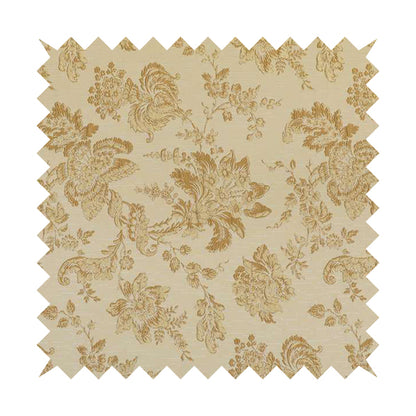 Mumbai Raised Textured Chenille Golden Beige Colour Floral Pattern Upholstery Fabric CTR-180 - Made To Measure Curtains