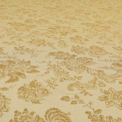 Mumbai Raised Textured Chenille Golden Beige Colour Floral Pattern Upholstery Fabric CTR-180 - Handmade Cushions