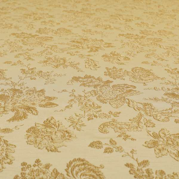 Mumbai Raised Textured Chenille Golden Beige Colour Floral Pattern Upholstery Fabric CTR-180