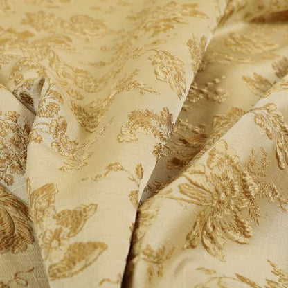 Mumbai Raised Textured Chenille Golden Beige Colour Floral Pattern Upholstery Fabric CTR-180 - Made To Measure Curtains