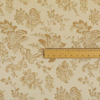 Mumbai Raised Textured Chenille Golden Beige Colour Floral Pattern Upholstery Fabric CTR-180