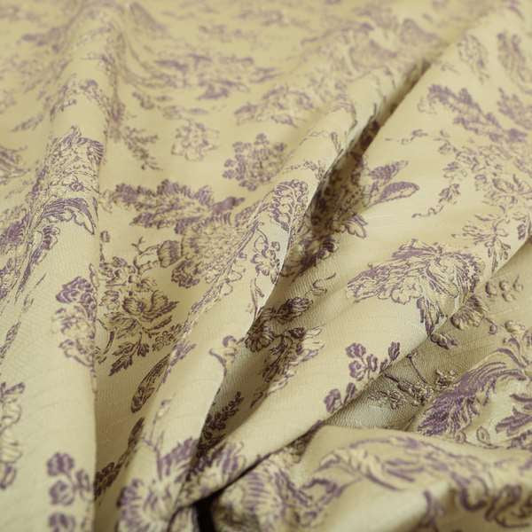 Mumbai Raised Textured Chenille Lilac Colour Floral Pattern Upholstery Fabric CTR-181 - Made To Measure Curtains