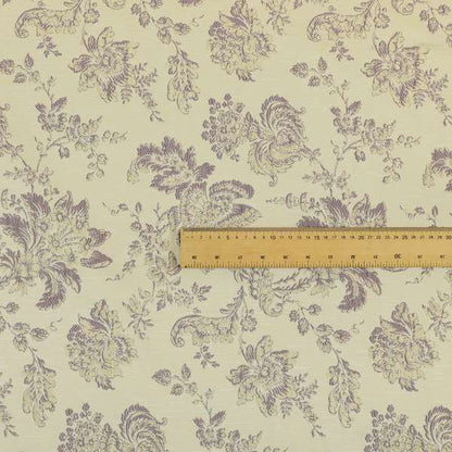 Mumbai Raised Textured Chenille Lilac Colour Floral Pattern Upholstery Fabric CTR-181 - Made To Measure Curtains