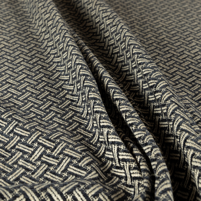 Hazel Geometric Patterned Chenille Material Navy Blue Colour Upholstery Fabric CTR-1822 - Roman Blinds