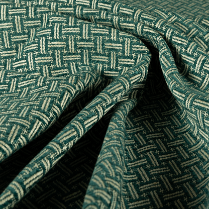 Hazel Geometric Patterned Chenille Material Teal Blue Colour Upholstery Fabric CTR-1824 - Roman Blinds